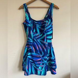 Maxine Of Hollywood NWT Size 14 Navy Floral Ruffle One Piece Swimsuit!